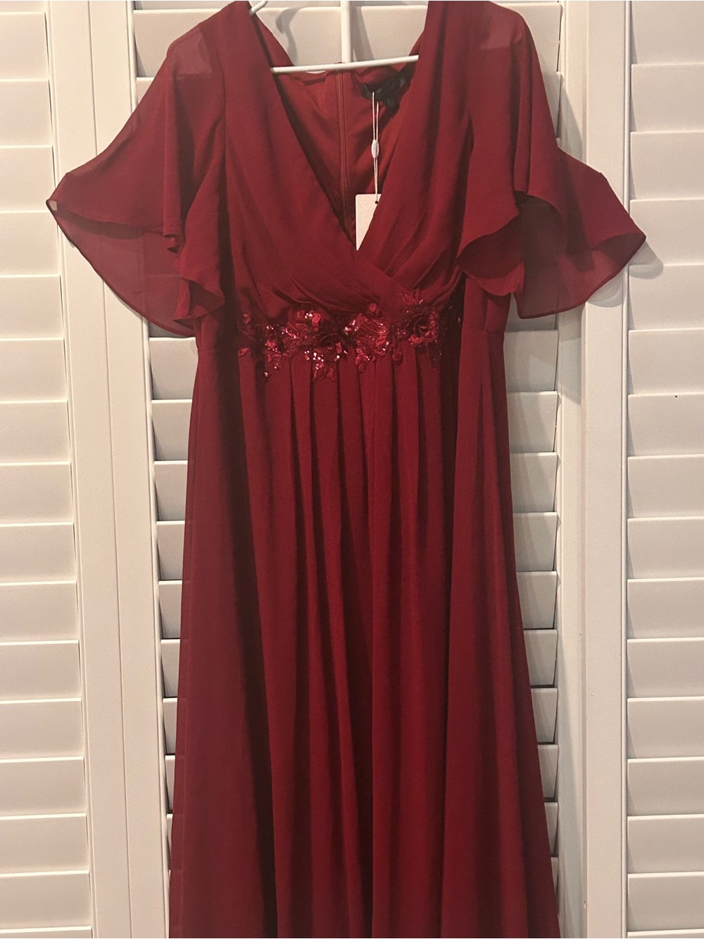 Ever Pretty Burgundy Maxi Dress with Floral Embellished Waist
